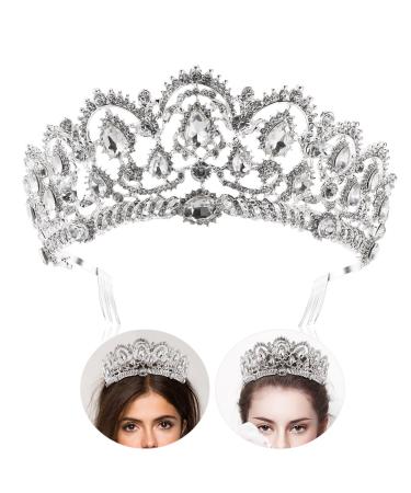 Frcolor Crystal Tiara Crown Shining Bridal Rhinestone Tiara Headband with Comb for Wedding Party