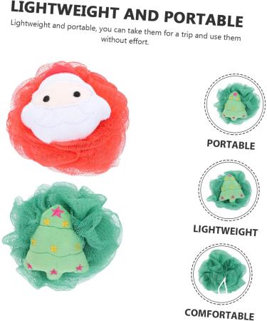 2pcs Christmas Bath Loofah Balls - Exfoliating Mesh Body Scrubber & Sponge for Shower - Fun Cartoon Design - Buy Online on GoSupps.com