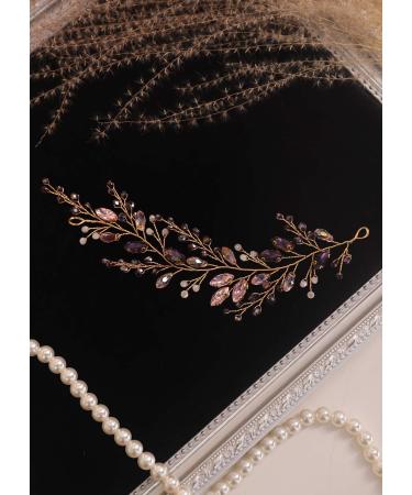 Kercisbeauty Purple and Pink Crysal Short Hair Piece for Women and Girls Gold Side Headband Wedding Bridal Bridesmaid Boho Jewelry - Buy Online on GoSupps.com