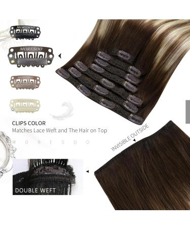 Moresoo Balayage Clip in Hair Extensions Dark Brown to Chestnut with Platinum Blonde 22 Inch 7 Pieces 120g - Buy Online on GoSupps.com