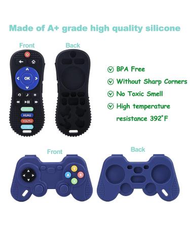 PalmPalm Baby Teether Toys - TV Remote and Gamepad Shape Silicone Teething Pacifiers for Babies 3-12 Months (Black+Blue) - Buy Online on GoSupps.com