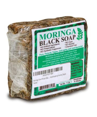 Aroma Depot Moringa Raw African Black Soap 1 lb / 16 oz 100% Natural soap for Acne  Eczema  Psoriasis  Scar Removal Face And Body Wash. Handmade