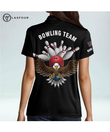 LASFOUR Personalized Eagle American Flag Bowling Shirts for Women - Custom Quick-Dry Team Polo - Buy Online on GoSupps.com