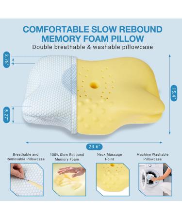 DOANMA Cervical Pillow - Memory Foam Neck Pain Relief Contour Pillow for Side, Back, and Stomach Sleepers - Orthopedic Support Pillow with Breathable Case in Blue - Buy Online on GoSupps.com