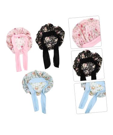 FOMIYES 3pcs Kids Satin Hair Cap Shower Hat Set | Silk Bonnet for Curly Hair | Hair Protector for Kids | Drawstring Tub Bonnets - Buy Online on GoSupps.com