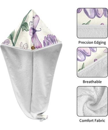 Super Absorbent Cartoon Purple Butterfly & Flowers Hair Towel 2 Pack - Quick Dry Turbans for Women & Girls - Buy Online on GoSupps.com