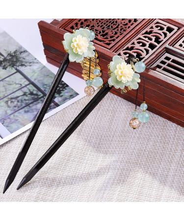 2pcs Chinese Traditional Flower Hair Sticks - Retro Wooden Hairpin with Tassel (Style A) - Buy Online on GoSupps.com