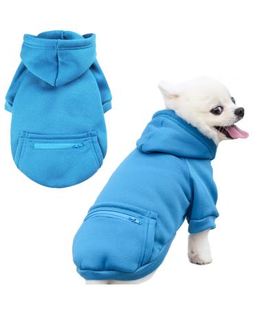 PETCARE Dog Hoodies Pet Small Dog Sweater Blue Warm Soft Fleece Sweatshirts with Pocket Winter Puppy Cat Sweaters Hooded Clothes for Small Dogs Chihuahua Outfits Yorkies French Bulldog Costume L(Fit 7-10 lbs) blue
