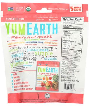 YumEarth Organic Tropical Fruit Snacks - 5 Packs (0.62 oz each) | Healthy Snacks - Buy Online on GoSupps.com