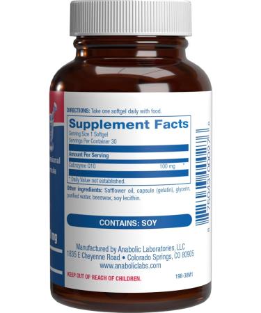 High Absorption CoQ10 100mg Softgels - Clinical Formula Coenzyme Q10 100mg for Skin Heart Energy Antioxidant and Brain Support - Easy to Swallow - Made in the USA in cGMP Facilities - 30 Servings - Buy Online on GoSupps.com