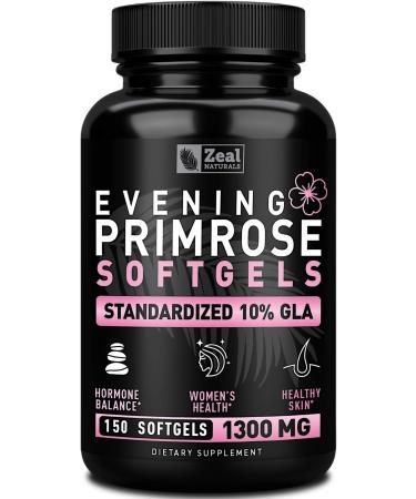 Evening Primrose Oil Capsules (150 Liquid Softgels | 1300mg) Premium Evening Primrose Oil  Natural-Sourced Hormone Support Supplement for Women - Cold Pressed w. 10% GLA