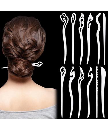 12 Pcs Ancient Hair Sticks Vintage Retro Hair Pins Long Hair Chopsticks Hairpin Chinese Japanese Hair Accessories for Women Girls for Hair Styling Buns Barrettes Clips  12 Styles (White)