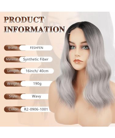 Feshfen Lace Front Wavy Women s Wig - 40 cm Natural Black to Platinum Gray Shoulder-Length Middle Parting - Buy Online on GoSupps.com