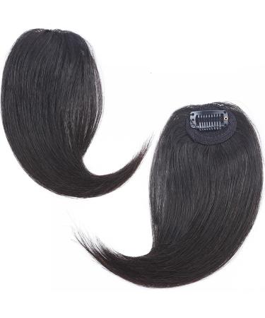 Bangs 2PCS Human Hair Clip on Bangs with Mid Part One/Two Sides Bangs Remy Hair in Extenssion French Invisible Fringe for Women Curved Bangs for Daily Wear (Color : #1B Size : 6 months) 6 months #1B