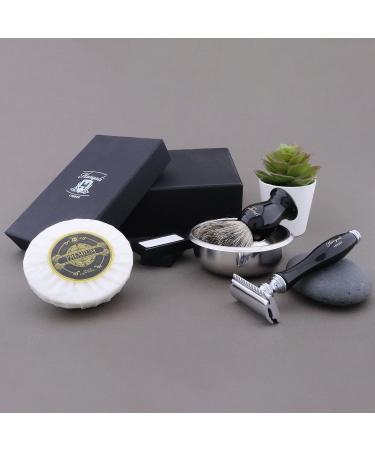 Haryali London Razor Set - Premium Wet Shaving Kit for Men & Women | Razor Hobel Dachshaar Shaving Bowl & Soap | 4-Piece Black Razor Set with Blades - Buy Online on GoSupps.com