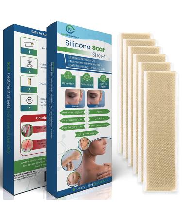 NEDD Innovations Silicone Scar Sheets 6 Strips for Surgical Scars  C-Section  Keloid  Tummy Tuck  Plastic & General Surgery  Silicone Scar Strips  Silicone Gel Sheets for Scars  5.7  X 1.57   LITE Adhesive  Ultra Thin