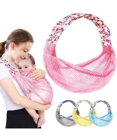 HINATAA Breathable Baby Sling Adjustable Baby Wrap Baby Carrier Wrap Quick Dry 3D Mesh Fabric Thick Shoulder Straps Elastic for Summer Pool Beach Newborn Carrying (Pink)