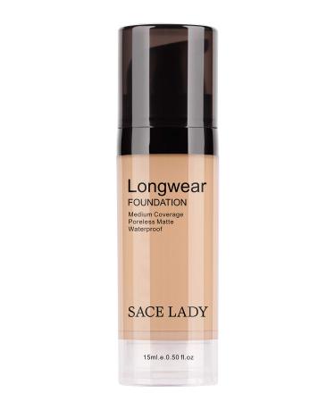 SACE LADY Matte Liquid Foundation  Long Wearing Flawless Foundation with Medium-Full Coverage  Poreless Face Makeup  0.50Fl Oz/15ml  Light Natural
