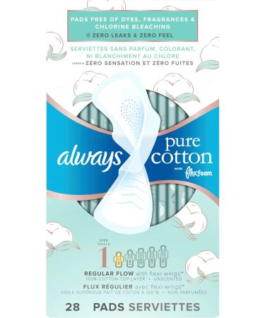 Always Pure Cotton With Flexfoam Pads For Women Size 1 Regular Absorbency With Wings 28 Count Size 1 28 Count - Buy Online on GoSupps.com