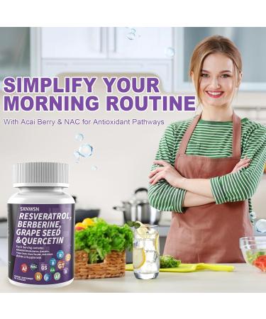 SXNWSN Resveratrol & Berberine Complex 60 Capsules - Antioxidant Support with Grape Seed Quercetin & NAC Promotes Healthy Cellular Function & Metabolism for Women & Man - Buy Online on GoSupps.com