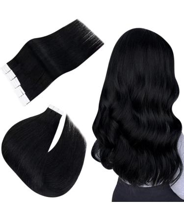 Easyouth Tape in Human Hair Extensions Jet Black Glue in Hair Extensions Real Hair 18 Inch 40g 20Pcs Seamless Tape in Hair Extensions Black Hair for Women 18 Inch #1