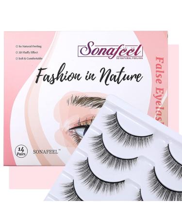 SONAFEEL Short Cat Eye False Eyelashes 12mm - 14 Pairs | Natural Handmade Reusable 3D Mink Lashes for Glasses with a Subtle Cat Eye Effect - Buy Online on GoSupps.com