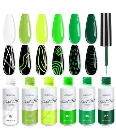 Morovan Gel Liner Nail Polish Set 6 Colors Painted Gel Nail Polish Set Green Gel Liner Nail Art Polish Kit For Nail Art Manicure at Home Salon Suitable for All Season