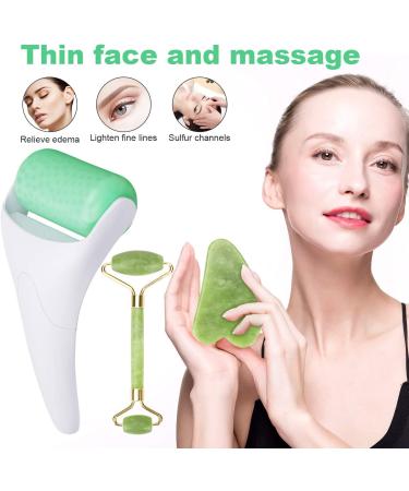 Facial Roller Set: Ice Roller, Jade Roller, Gua Sha Tool - Reduce Puffiness, Stress Relief - Buy Online on GoSupps.com