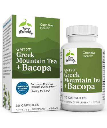 Terry Naturally GMT23 Greek Mountain Tea + Bacopa - 30 Capsules - Supports Cognitive Health - Non-GMO Vegan - 30 Servings