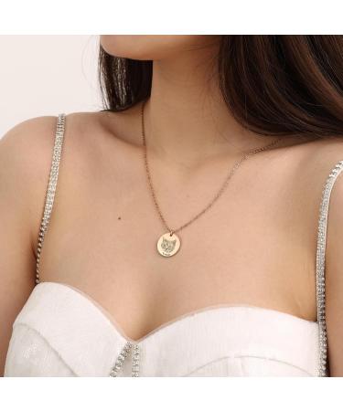 Personalized Pet Necklace for Men & Women - Engraved Portrait & Name - Stainless Steel Pet Memory Gift - 4 Round Slices - Rose Gold - Buy Online on GoSupps.com
