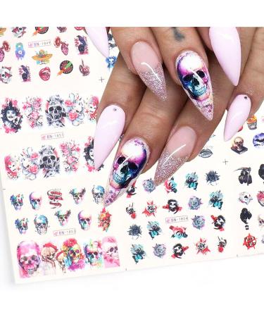 Skull Nail Stickers Halloween Water Decals Foil Transfer Designer Art Supplies - 12pcs Design 4 - Buy Online on GoSupps.com