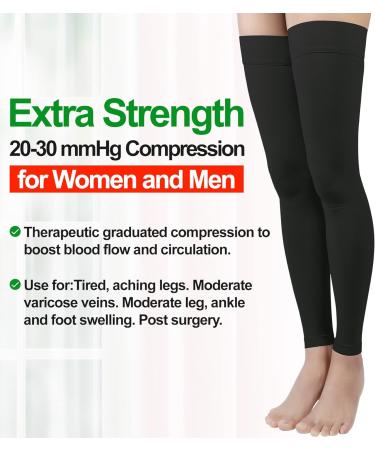 Footless Thigh High Compression Stockings - Pair, 20-30mmHg Gradient Compression, Silicone Band, Black, XL - Buy Online on GoSupps.com