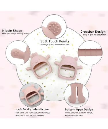 Silicone Baby Teether Toy for Infants 3+ Months | BPA Free Chew Toys for Teething Relief | 2pcs Silicone Glove Teether Set in Rose Pink - Buy Online on GoSupps.com