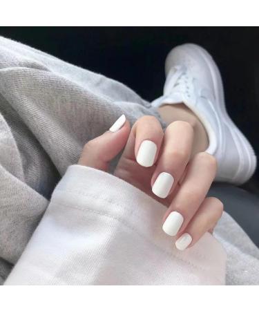 Justotry 24-Piece White Angular Press-On Nails | Glossy Short French Fake Nails for Women | Stylish Square Artificial Fingernails - Buy Online on GoSupps.com