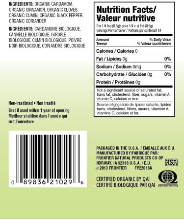 Frontier Natural Products Coop Bulk Garam Masala Pouch French/English 42-Gram - Buy Online on GoSupps.com