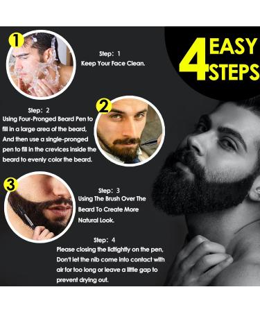 Real Beard Pen - Natural Waterproof Beard Filler & Color Pencil | Long-Lasting Sweatproof Brush for Beard & Eyebrow Definition - Black - Buy Online on GoSupps.com