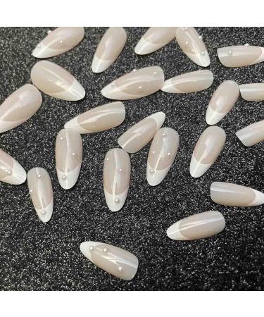 Wedity 24 Pieces Pointed Nail Stickers French Rainbow Line Small Flower Fake Nail Stickers Press Fake Nails Artificial Nails for Women Girls (C) White - Buy Online on GoSupps.com