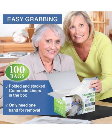 Commode Liners - 100 Strong Portable Toilet Bags - Easy To Use Bedside Commode Liners Disposable - Toilet Liners That Support Dignity of Seniors & Disabled - No More Buckets to Wash - NO Absorbent Pad - Buy Online on GoSupps.com