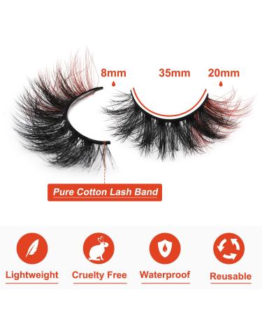 Kiromiro Fluffy Mink Wispy Colored Red Strip Lashes Pack - 2 Red - Buy Online on GoSupps.com