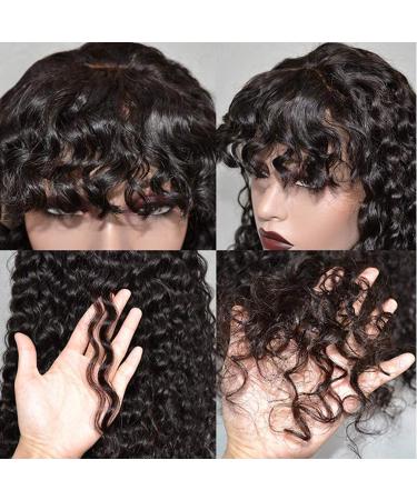 Amella Hair 10A Brazilian Virgin Curly Wig with Bangs - 16 inch Natural Black Glueless Half Machine Made Wig - Buy Online on GoSupps.com