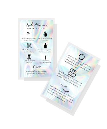 Lash Extension Aftercare Cards | 50 Pack | Business Card Size 3.5 x 2" inches After Care (2-3 Week Fillers) | Non-Reflective Matte Rainbow Holographic Look Design
