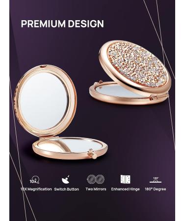 OMIRO Rose Gold Mini Mix Diamond Compact Mirror - 1X/10X Magnification - Buy Online on GoSupps.com