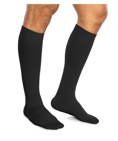 Amazon Brand - Solimo Closed Toe Compression Socks for Men & Women, Knee High, Sheer, Black, 15-20mmHg, Large, 1 Pair Black Large (1 Pair)