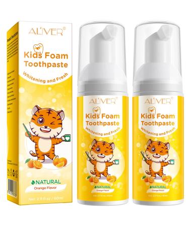 Kids Foam Toothpaste 2Pcs Toddler Toothpaste with Low Fluoride for U Shaped Toothbrush Anticavity Foaming Toothpaste and Mouthwash for Toddler Kids and Children s Teeth Cleaning (Orange)