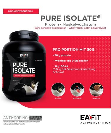 Eafit Pure Isolates Red Fruits 750g - Low Sugar & Fat Protein Powder for Muscle Building - 6.9g BCAA - Athlete Approved - Anti-Doping Certified - Gourmet Flavors - French Brand - Buy Online on GoSupps.com
