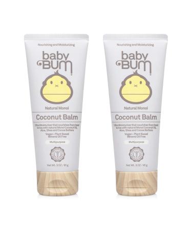 Baby Bum Natural Monoi Coconut Balm- 100% Natural Coconut Oil - Sensitive Skin Safe - Travel Size - 3 ounce (Pack of 2) (Travel Tube)