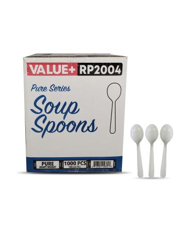 Value Plus (1000 Count) White Disposable Soup Spoon Heavy Weight Polypropylene Cutlery for Birthday Party Picnic Barbecue Ideal for Office & Take Away