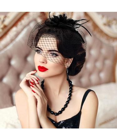 Elegant Black Fascinator Hat with Veil & Flowers | Wedding & Cocktail Headband Accessories - Buy Online on GoSupps.com