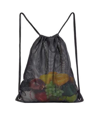 Heavy Duty Mesh Drawstring Bag, Sport Equipment Storage Bag for Beach, Swimming S-Black Small