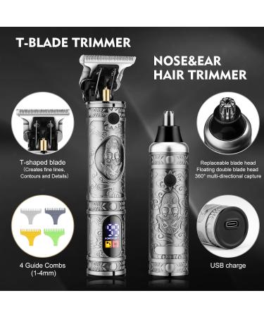 Dumite Professional Hair Clippers for Men Hair Clippers+T-Blade Trimmer+Electric Shaver+Nose Hair Trimmer Set 4 in 1 Cordless Barber Hair Cutting Kit LCD Display Gifts (Gray) - Buy Online on GoSupps.com
